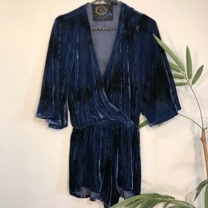 Planet Blue Blue Life blue velvet romper XS